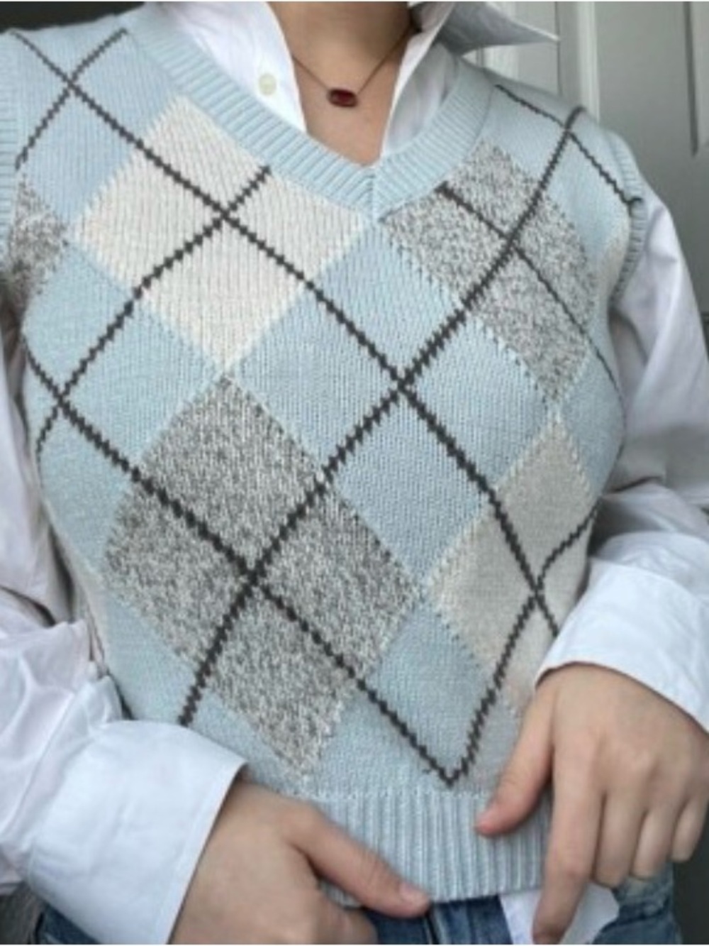 moon & madison Argyle Knit Sweater Vest in Light Blue and Cream